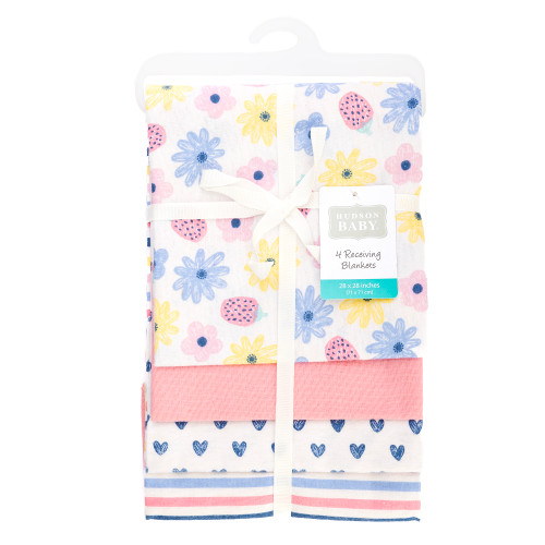 Hudson Baby Cotton Flannel Receiving Blankets, Flowers And Strawberries