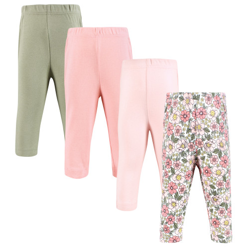 Hudson Baby Cotton Pants and Leggings, Pink Yellow Pretty Floral