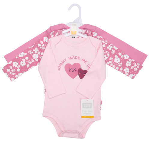 Hudson Baby Cotton Long-Sleeve Bodysuits 3-Pack, Cute Hearts