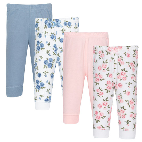 Hudson Baby Cotton Pants and Leggings, Pink And Blue Roses