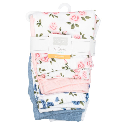 Hudson Baby Cotton Pants and Leggings, Pink And Blue Roses
