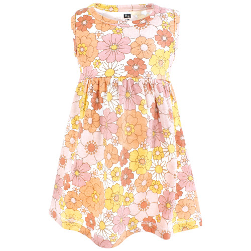 Hudson Baby Cotton Dress and Cardigan Set, Peach Love And Flowers