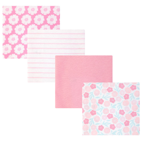 Hudson Baby Cotton Flannel Receiving Blankets, Pink Daisies