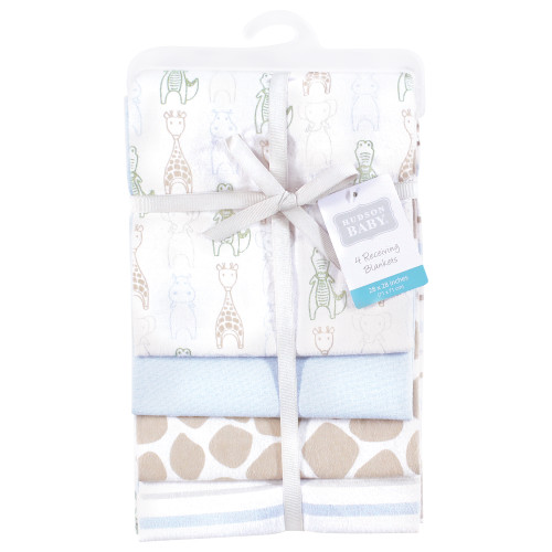 Hudson Baby Cotton Flannel Receiving Blankets, Modern Safari Friends 4-Pack