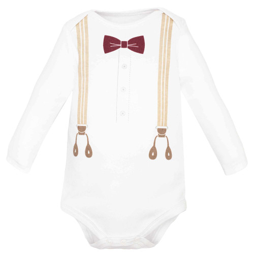 Hudson Baby Cotton Layette Set, Burgundy Tan Suspenders