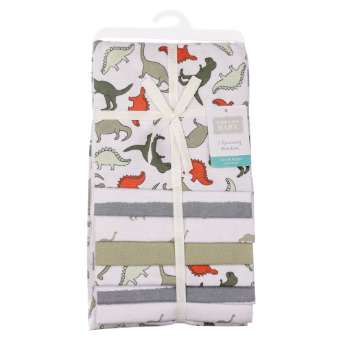 Hudson Baby Cotton Flannel Receiving Blankets Bundle, Multi Color Dino 7-Pack