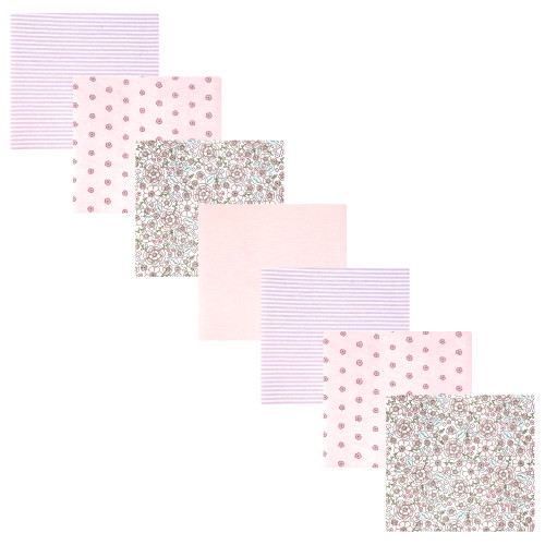 Hudson Baby Cotton Flannel Receiving Blankets Bundle, Outline Floral Soft Pink