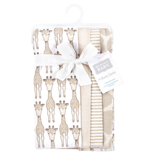 Hudson Baby Cotton Flannel Burp Cloths, Giraffe 4-Pack