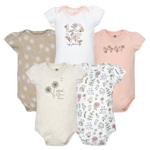 Hudson Baby Cotton Bodysuits 5-Pack, Dandelion Wish