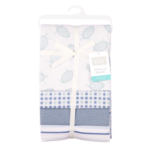 Hudson Baby Cotton Flannel Receiving Blankets, Little Sea Turtle 4-Pack