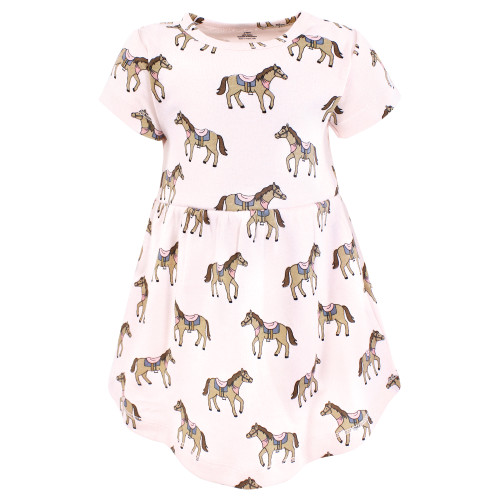 Hudson Baby Cotton Dresses, Pink Horses