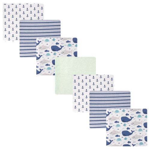 Hudson Baby Cotton Flannel Receiving Blankets Bundle, Sea Friends 7-Pack