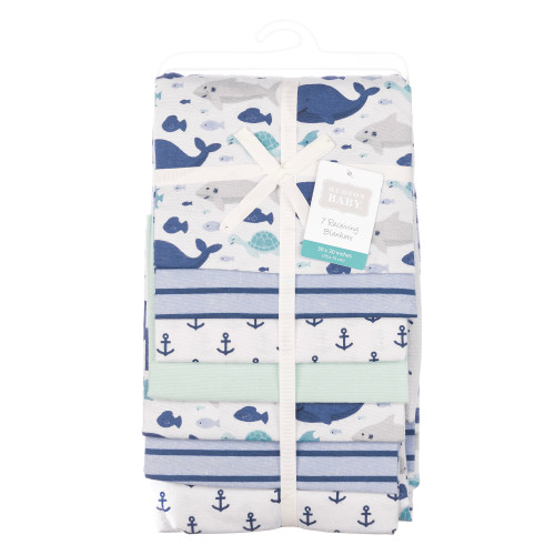 Hudson Baby Cotton Flannel Receiving Blankets Bundle, Sea Friends 7-Pack