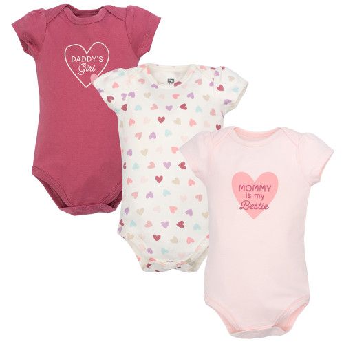 Hudson Baby Cotton Bodysuits 3-Pack, Mom Dad Heart Confetti