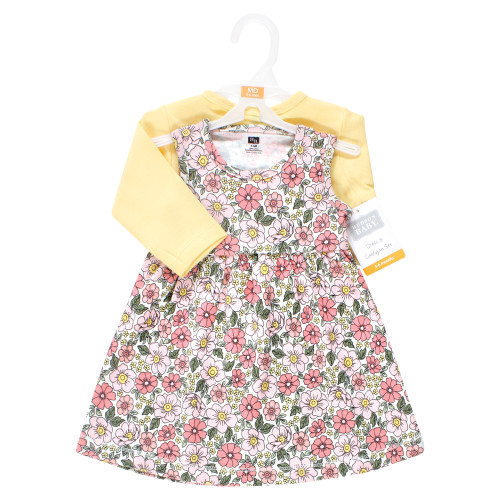 Hudson Baby Cotton Dress and Cardigan Set, Pink Yellow Pretty Floral