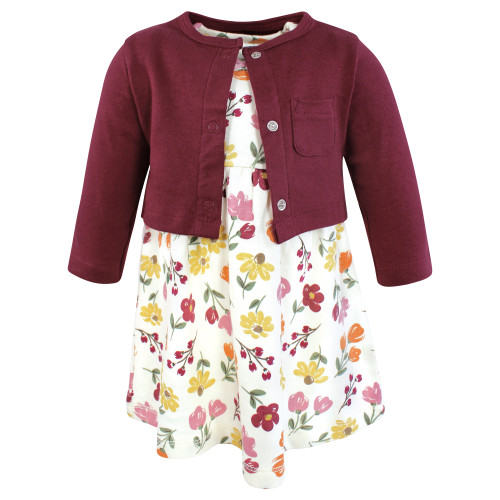 Hudson Baby Cotton Dress and Cardigan Set, Autumn Floral