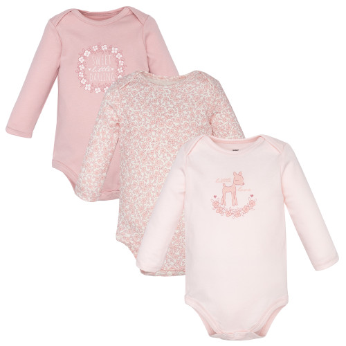 Hudson Baby Cotton Long-Sleeve Bodysuits 3-Pack, Little Love Fawn