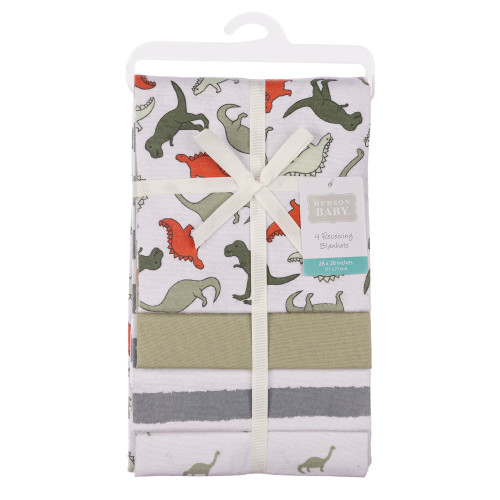 Hudson Baby Cotton Flannel Receiving Blankets, Multi Color Dino 4-Pack