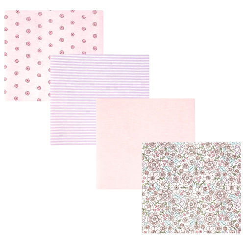 Hudson Baby Cotton Flannel Receiving Blankets, Outline Floral Soft Pink
