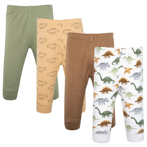 Hudson Baby Cotton Pants and Leggings, Brown Sage Dinosaurs