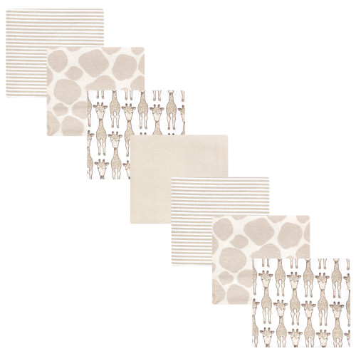 Hudson Baby Cotton Flannel Receiving Blankets Bundle, Giraffe 7-Pack