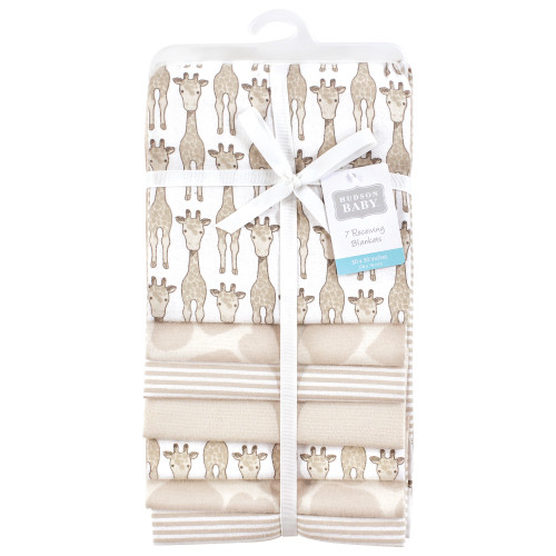 Hudson Baby Cotton Flannel Receiving Blankets Bundle, Giraffe 7-Pack