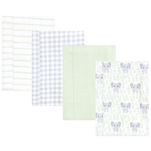 Hudson Baby Cotton Flannel Burp Cloths, Leafy Elephant