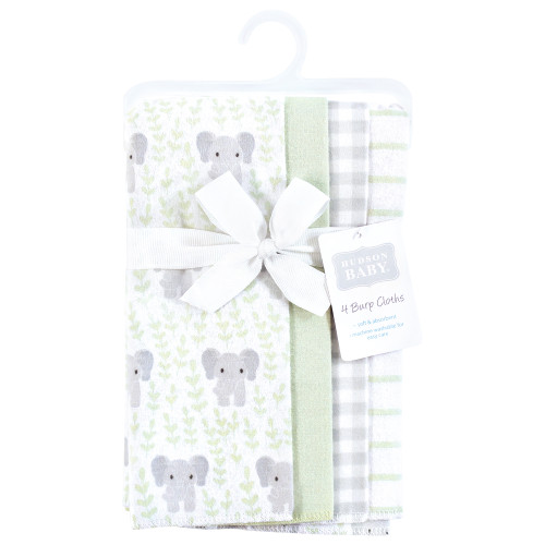 Hudson Baby Cotton Flannel Burp Cloths, Leafy Elephant