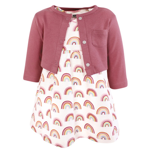 Hudson Baby Cotton Dress and Cardigan Set, Sunshine And Rainbows