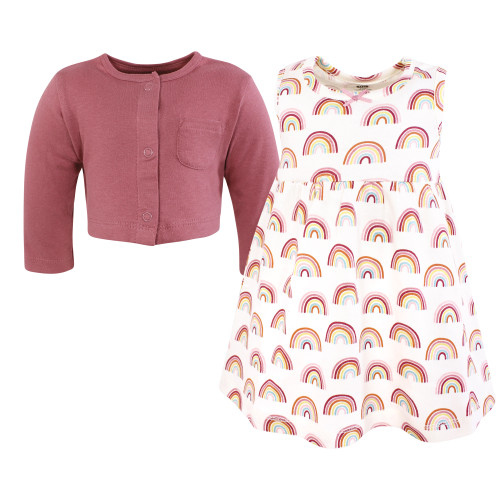 Hudson Baby Cotton Dress and Cardigan Set, Sunshine And Rainbows