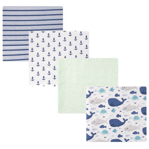 Hudson Baby Cotton Flannel Receiving Blankets, Sea Friends 4-Pack