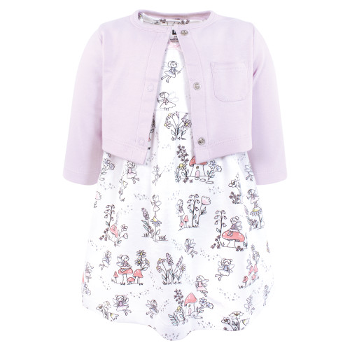 Hudson Baby Cotton Dress and Cardigan Set, Garden Fairies