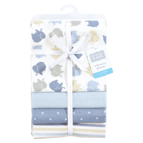 Hudson Baby Cotton Flannel Receiving Blankets, Multi Color Boy Elephant