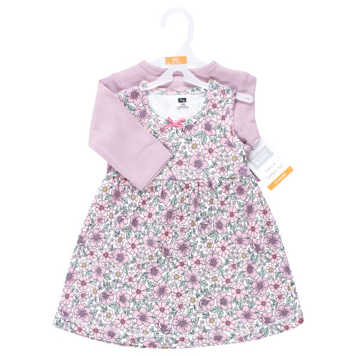 Hudson Baby Cotton Dress and Cardigan Set, Pink Purple Pretty Floral