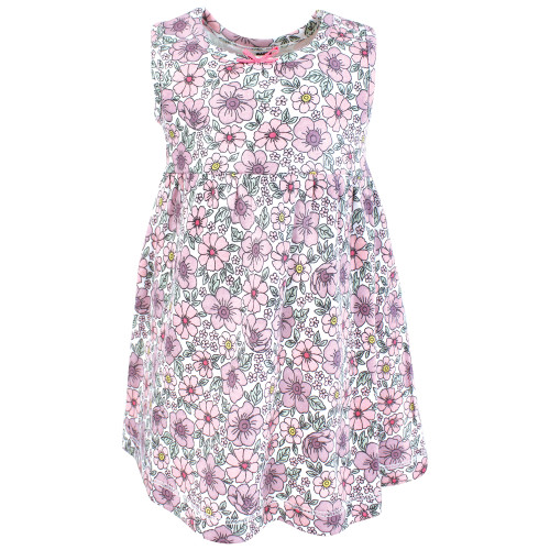 Hudson Baby Cotton Dress and Cardigan Set, Pink Purple Pretty Floral