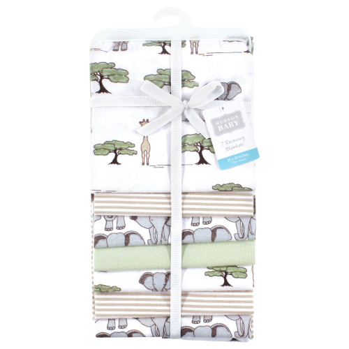 Hudson Baby Cotton Flannel Receiving Blankets Bundle, Wild Safari Adventures 7-Pack
