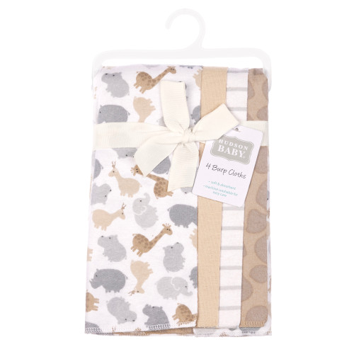 Hudson Baby Cotton Flannel Burp Cloths, Safari Friends 4-Pack