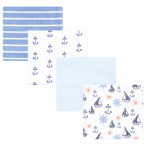 Hudson Baby Cotton Flannel Receiving Blankets, Sunshine And Sailboats 4-Pack