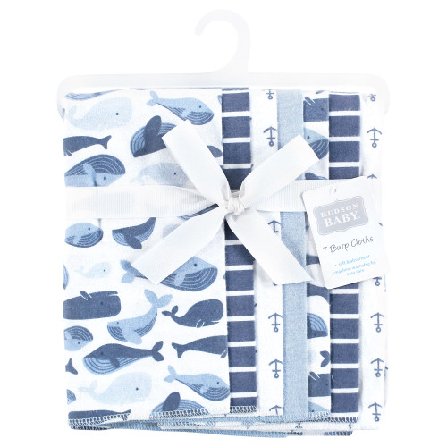 Hudson Baby Cotton Flannel Burp Cloths, Cute Whales 1