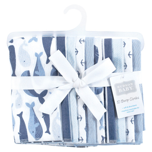 Hudson Baby Cotton Flannel Burp Cloths, Cute Whales 2