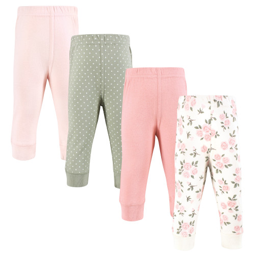 Hudson Baby Cotton Pants and Leggings, Soft Pink Sage Rose