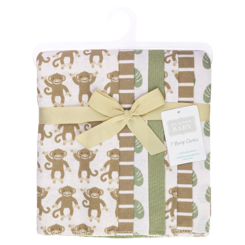 Hudson Baby Cotton Flannel Burp Cloths, Monkey 2
