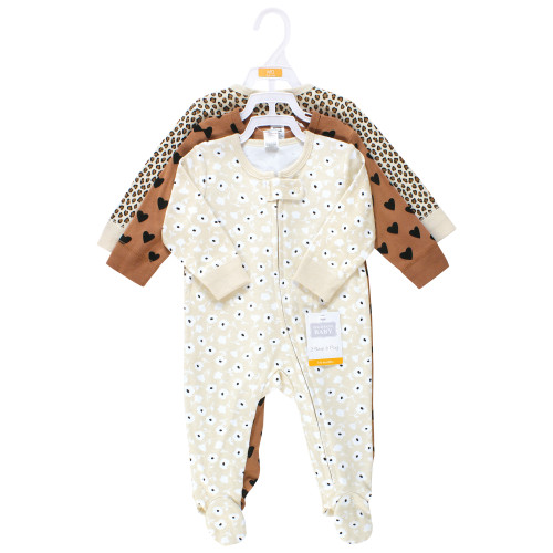 Hudson Baby Cotton Sleep and Play, Cinnamon Hearts