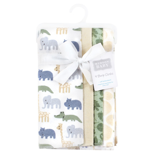 Hudson Baby Cotton Flannel Burp Cloths, Wild Leaf Safari 4-Pack