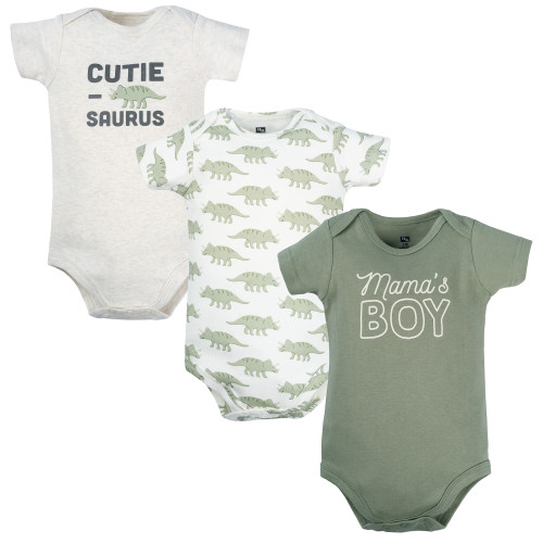 Hudson Baby Cotton Bodysuits 3-Pack, Mamas Boy Dino