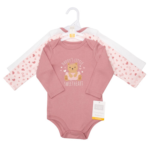 Hudson Baby Cotton Long-Sleeve Bodysuits 3-Pack, Sweetheart Teddy