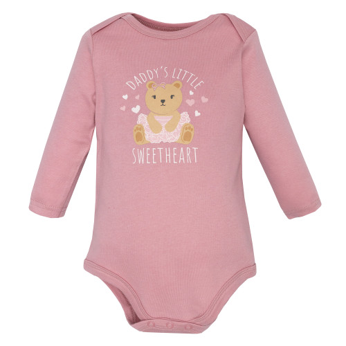 Hudson Baby Cotton Long-Sleeve Bodysuits 3-Pack, Sweetheart Teddy