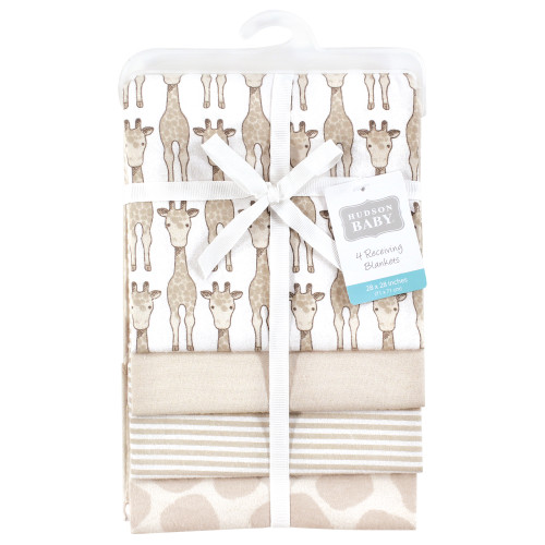 Hudson Baby Cotton Flannel Receiving Blankets, Giraffe 4-Pack