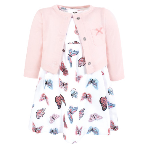 Hudson Baby Cotton Dress and Cardigan Set, Sweet Butterflies