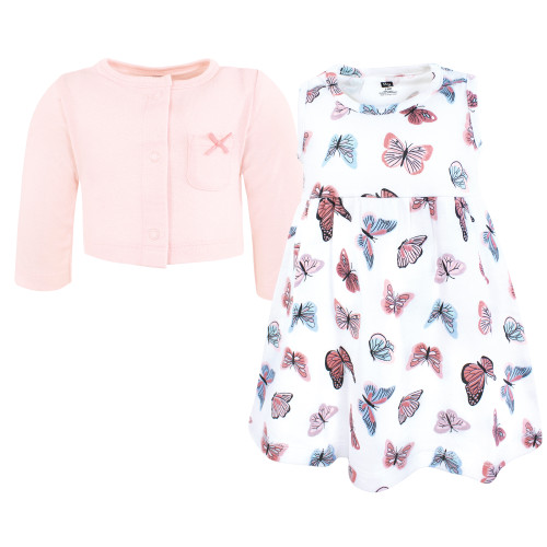 Hudson Baby Cotton Dress and Cardigan Set, Sweet Butterflies